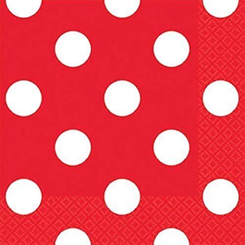 Amscan Disposable, Dots Beverage Napkins, Red, One Size 16ct Party Supplies, 5" x 5"